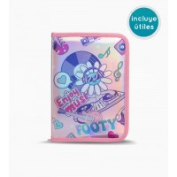 CARTUCHERA RIGIDA DESPLEGABLE CON UTILES INCLUIDOS FOOTY ROSA